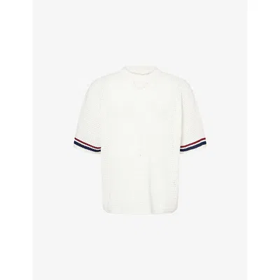 The Couture Club Mens Striped Crochet Knitted Top Burgundy