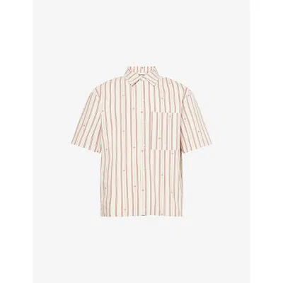 The Couture Club Mens Off White Emblem Striped Cotton Blend Shirt