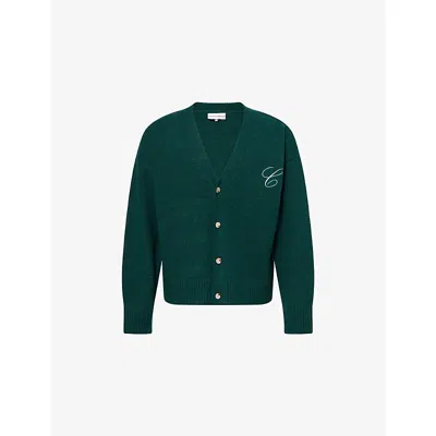 The Couture Club Mens Green Logo-embroidered Knitted Cardigan