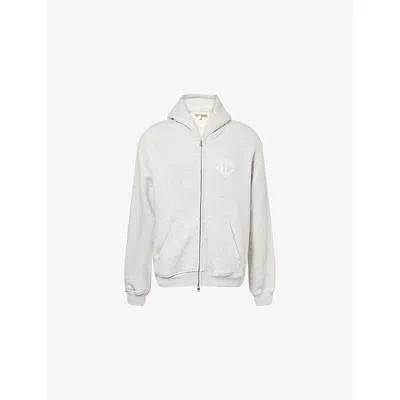 The Couture Club Mens Greymarl Monogram Emblem Relaxed-fit Cotton-blend Hoodie In Gray