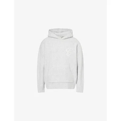 The Couture Club Mens Script Kangaroo-pocket Knitted Hoody Greymarl
