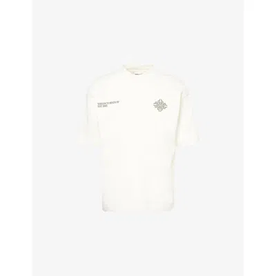 The Couture Club Mens Khaki Blur-graphic Print Crewneck Cotton T-shirt In White