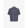 The Couture Club Mens Logo-emblem Striped Cotton-blend Shirt Navy In Blue
