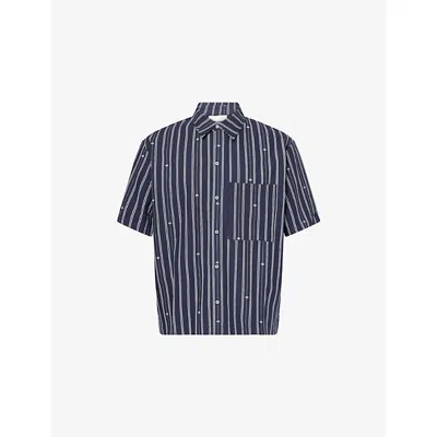 The Couture Club Mens Logo-emblem Striped Cotton-blend Shirt Navy
