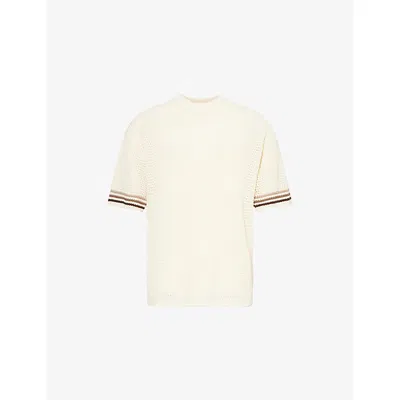 The Couture Club Mens Stripe Crochet Knitted T-shirt Offwhite Xl
