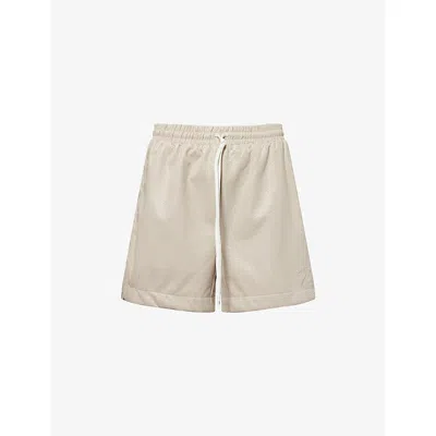 The Couture Club Mens Airtex Logo-embroidered Faux-leather Shorts Stone