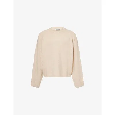 The Couture Club Mens Boucle Raglan-sleeve Knitted Jumper Stone Xl