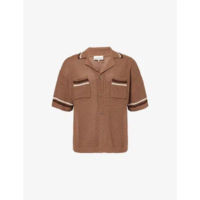 The Couture Club Mens  Striped Crochet-knit Cotton Shirt