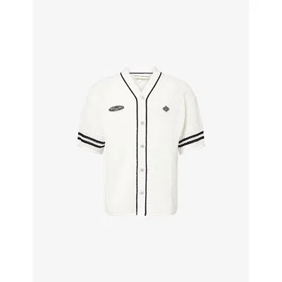 The Couture Club Mens  Baseball Crochet-knit Cotton Shirt