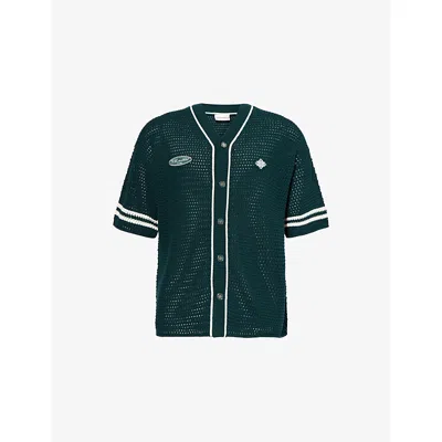 The Couture Club Mens Baseball Crochet Knitted Top Green Xl