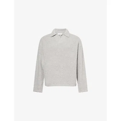 The Couture Club Mens Bouclé Relaxed-fit Knitted Polo Jumper Greymarl