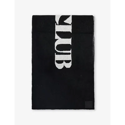 The Couture Club Mens Black Copyright Logo-text Textured Knitted Scarf
