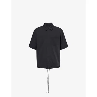 The Couture Club Mens Drawcord Short-sleeve Nylon Shirt Black Xl