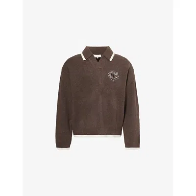 The Couture Club Mens Emblem Appliqué Knitted Polo Top Brown Xs