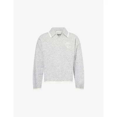 The Couture Club Mens Emblem Appliqué Knitted Polo Top Grey Marl Xl In Gray