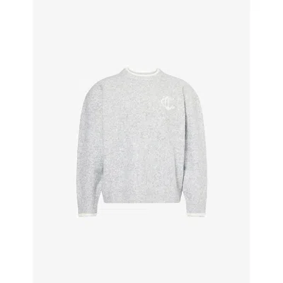 The Couture Club Mens Grey Marl Emblem Appliqué Knitted Polo Top In Gray