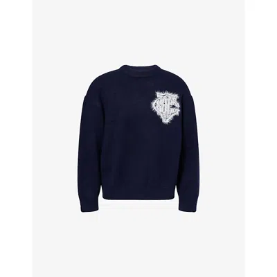 The Couture Club Mens Navy Fluffy Emblem Knitted Jumper Xl In Blue
