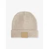 The Couture Club Mens Fluffy Emblem-patch Knitted Beanie Beige In Beige