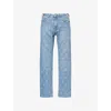 The Couture Club Mens Laser Print Emblem Straight-leg Denim Jeans Bluewash