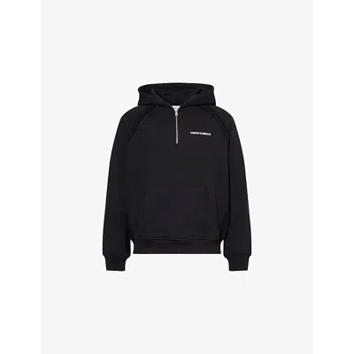 The Couture Club Mens Black Raw Seam Logo-print Cotton Hoody