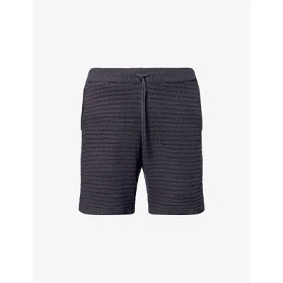 The Couture Club Mens Grey Relaxed-fit Logo-patch Cotton-crochet Shorts Xl In Blue