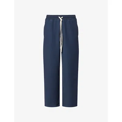 The Couture Club Mens  Ribbed Wide-leg Cotton-jersey Jogging Bottoms In Blue