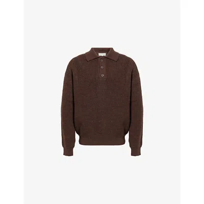 The Couture Club Mens Brown Waffle Long-sleeve Knitted Polo Top Xl