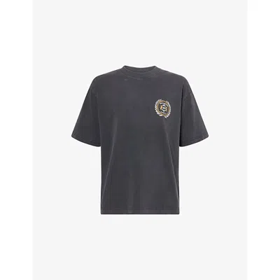 The Couture Club Mens Washed Black Yacht Club Logo-print Cotton-jersey T-shirt