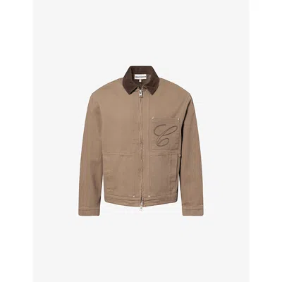 The Couture Club Mens Twill Contrast Embroidered-logo Cotton Jacket Washedbrown