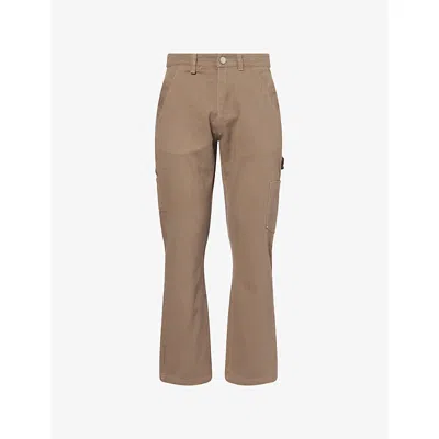 The Couture Club Mens Twill Rivet-detail Relaxed-fit Cotton Carpenter Trousers Washedbrown