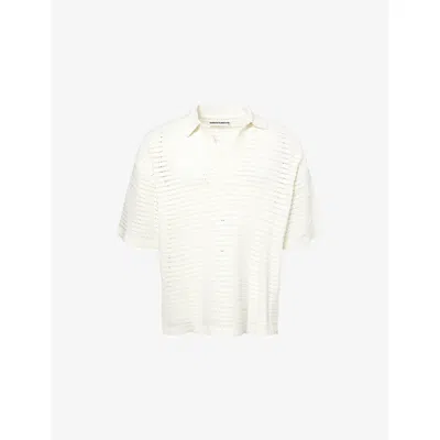 The Couture Club Mens White Crochet Relaxed-fit Knitted Polo Shirt Xl