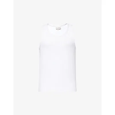 The Couture Club Mens White Logo-embroidered Ribbed Stretch-woven Vest Top