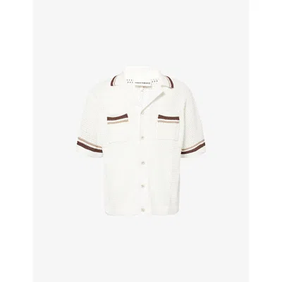 The Couture Club Mens  Checkerboard Crochet-knit Cotton Shirt