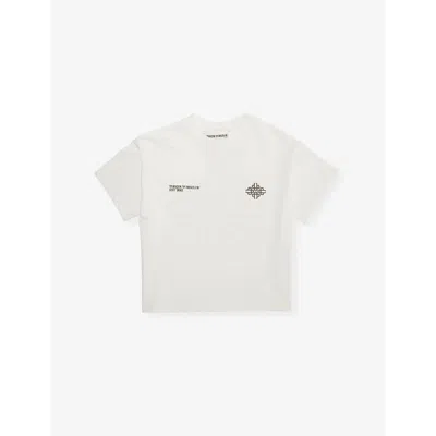 The Couture Club Brand-print Short-sleeves Stretch-woven Blend T-shirt 1-8 Y In Offwhite