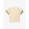 The Couture Club Kids' Offwhite Stripe-trim Crochet-knit T-shirt 1-8 In Neutral