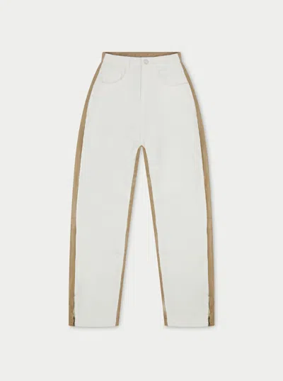 The Couture Club Pu Spliced Denim Jeans - Off White/beige