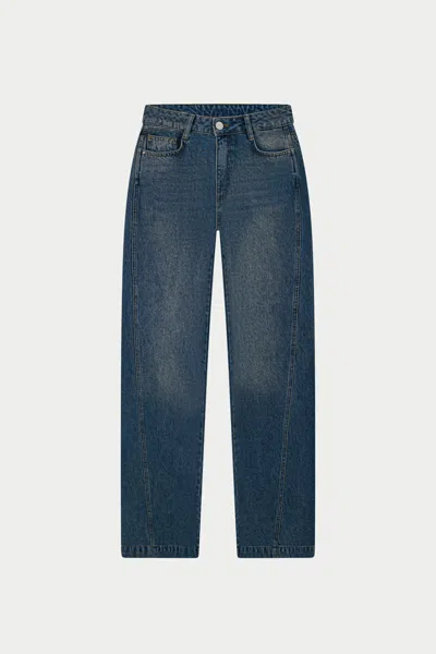 The Couture Club Relaxed Straight Leg Jeans - Mid Blue Wash