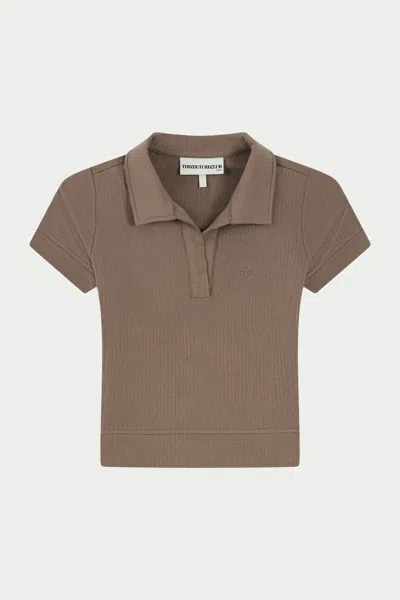 The Couture Club Ribbed Short Sleeve Polo Top - Brown
