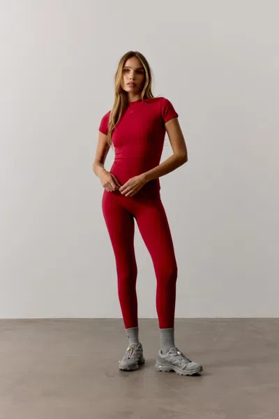 The Couture Club Sculpting Stretch Emblem Leggings - Cherry In Red