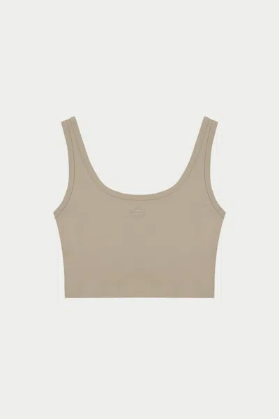 The Couture Club Sculpting Stretch Emblem Sports Bra - Beige In Gray