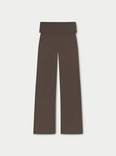 The Couture Club Sculpting Stretch Foldover Waistband Yoga Pants - Chocolate In Brown