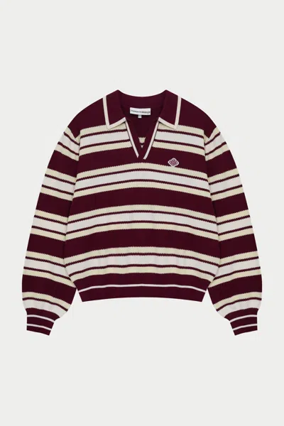 The Couture Club Stripe Knitted Polo Sweatshirt - Burgundy