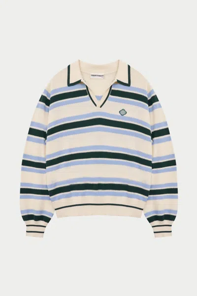 The Couture Club Stripe Knitted Polo Sweatshirt - Off White In Multi
