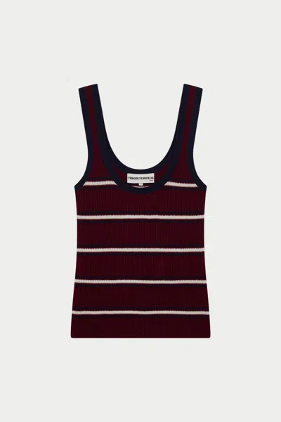 The Couture Club Stripe Ribbed Vest Top - Burgundy