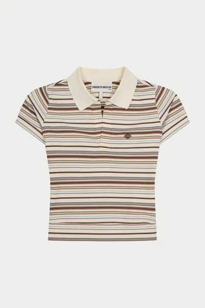 The Couture Club Stripe Short Sleeve Polo Top - Beige In Brown