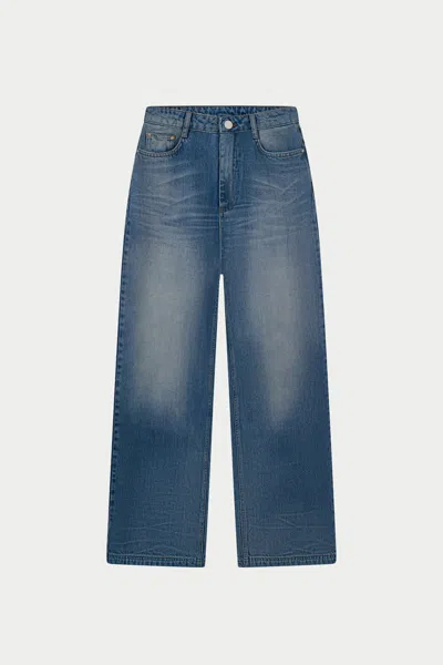 The Couture Club Vintage Wash Mid Rise Emblem Straight Leg Jeans - Blue Wash