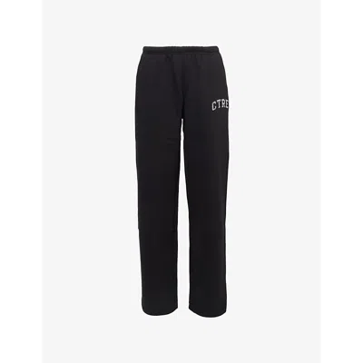 The Couture Club Womens Black Wide-leg Mid-rise Cotton-blend Jogging Bottoms In Black