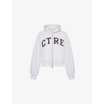 The Couture Club Womens Grey Marl Logo Text-embroidered Relaxed-fit Cotton-jersey Hoody In Grey Marl