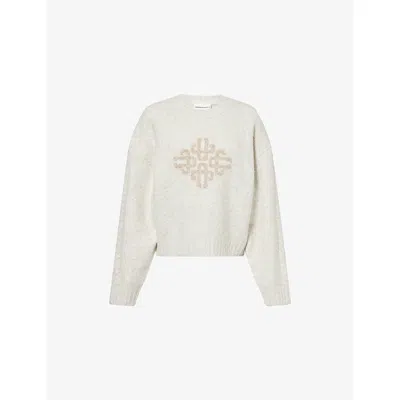 The Couture Club Womens Beige Brand-emblem Boxy-fit Knitted Jumper In White