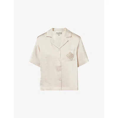 The Couture Club Womens Beige Emblem Short-sleeve Satin Shirt